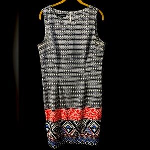 Mario Serrani Sleeveless Round Neck Black Multi Print Sheath Dress Size 12 Italy